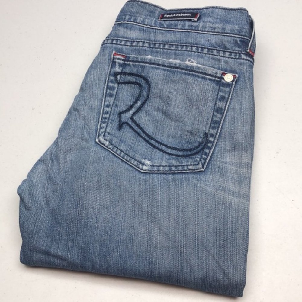 VINTAGE LIGHTWASH ROCK & REPUBLIC CHRISSY CROP JEANS 31x25 FACT DISTRESS…